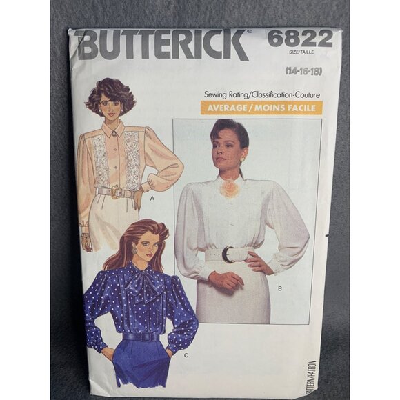 Butterick Misses Blouse Sewing Pattern sz 14 16 18 6822 - uncut - Picture 1 of 4